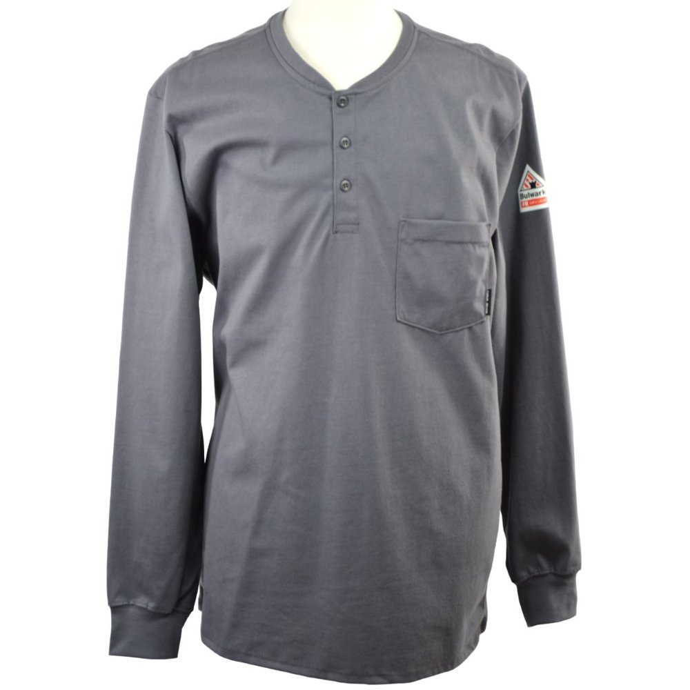 Bulwark FR Flame Resistant Long Sleeve Henley Shirt Size XL Charcoal Grey NWT